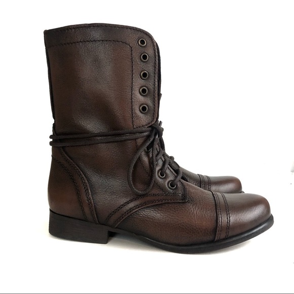 Steve Madden Brown Leather Troopa Combat Boots Sz 8.5 - Picture 1 of 8